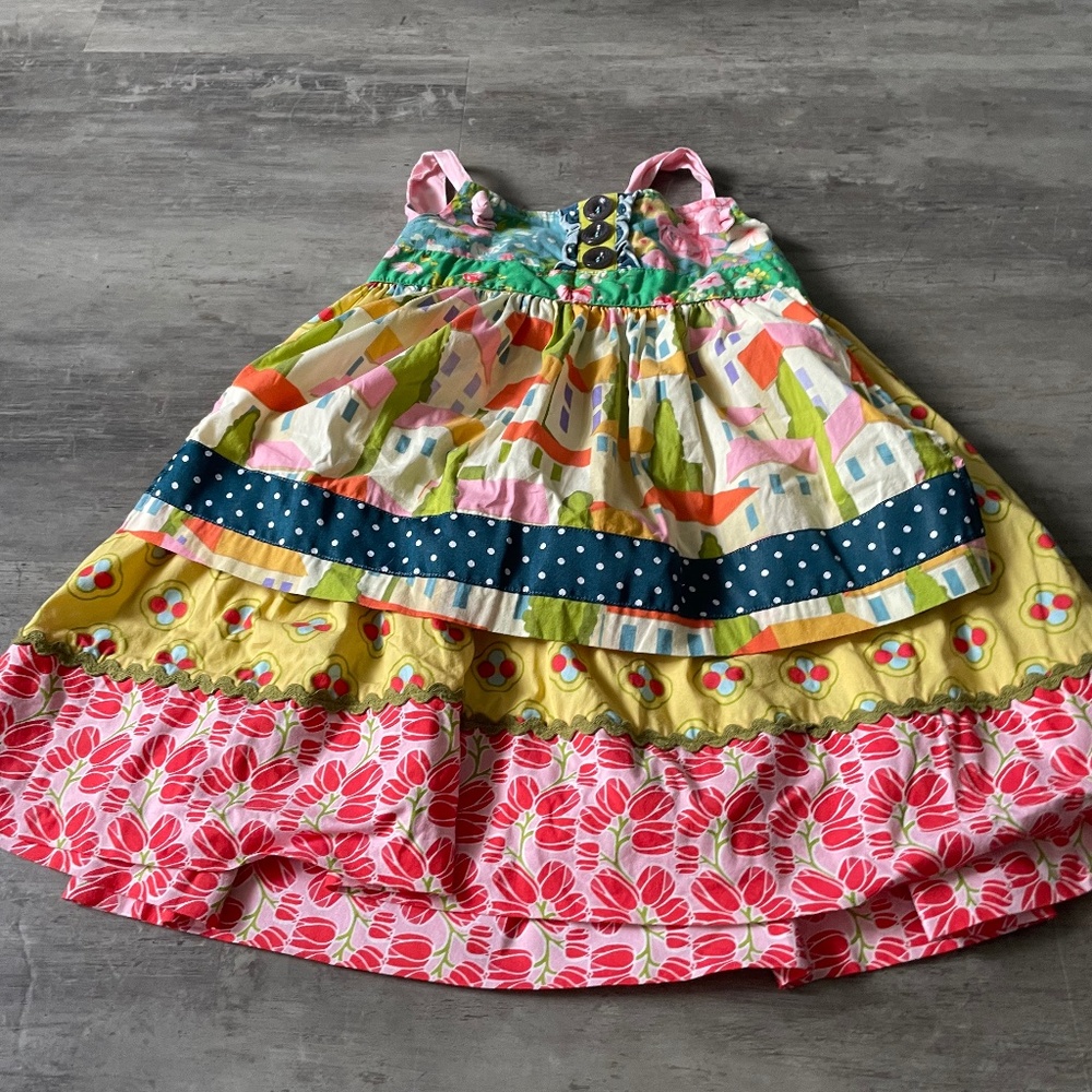 Colorful dress with apron noodle straps Matilda, Jane size 4